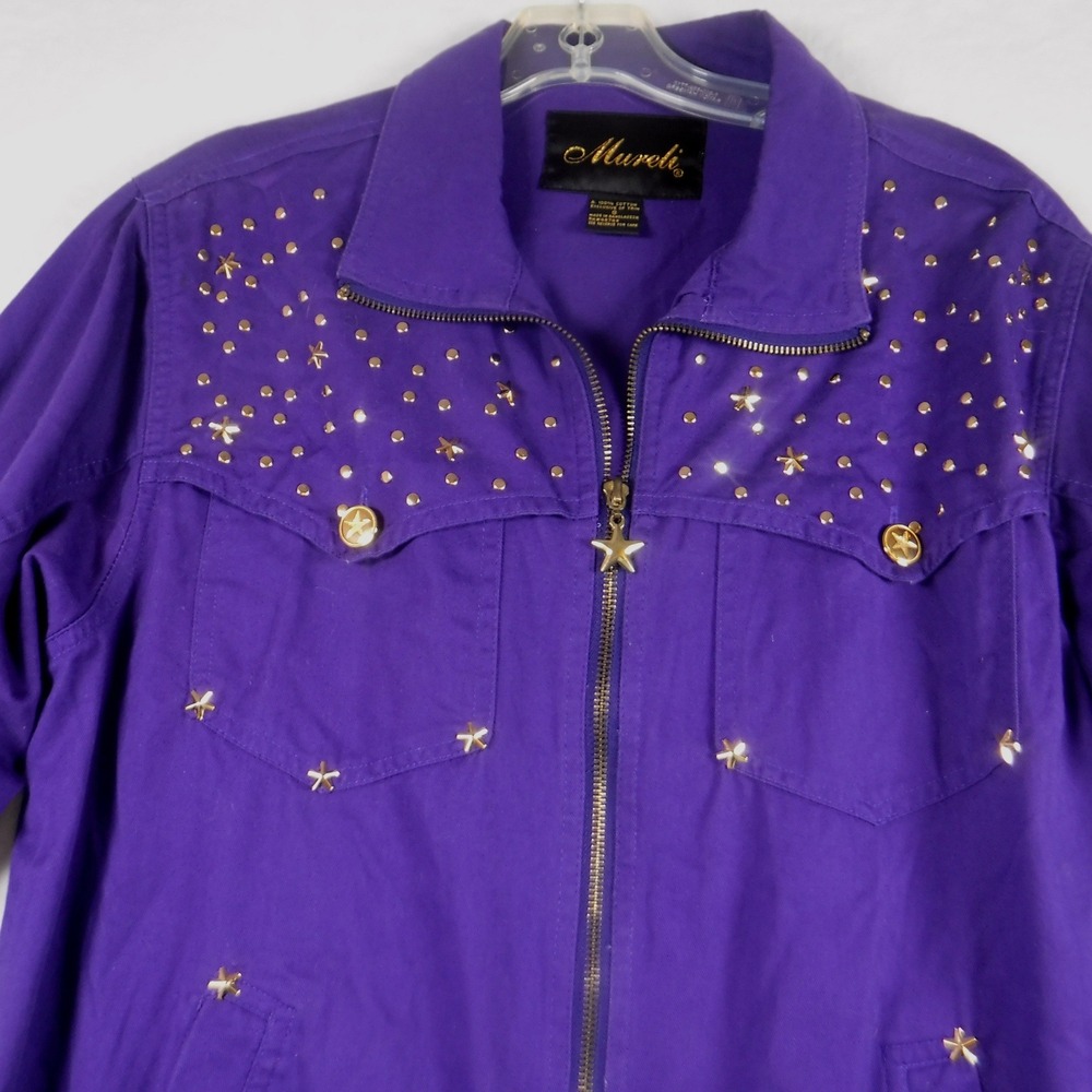 Mureli Purple Cotton Studded Star Western Jacket Womens Small Gold Embellished